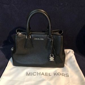 Authentic Michael Kors Black Leather Purse With Silver Accents